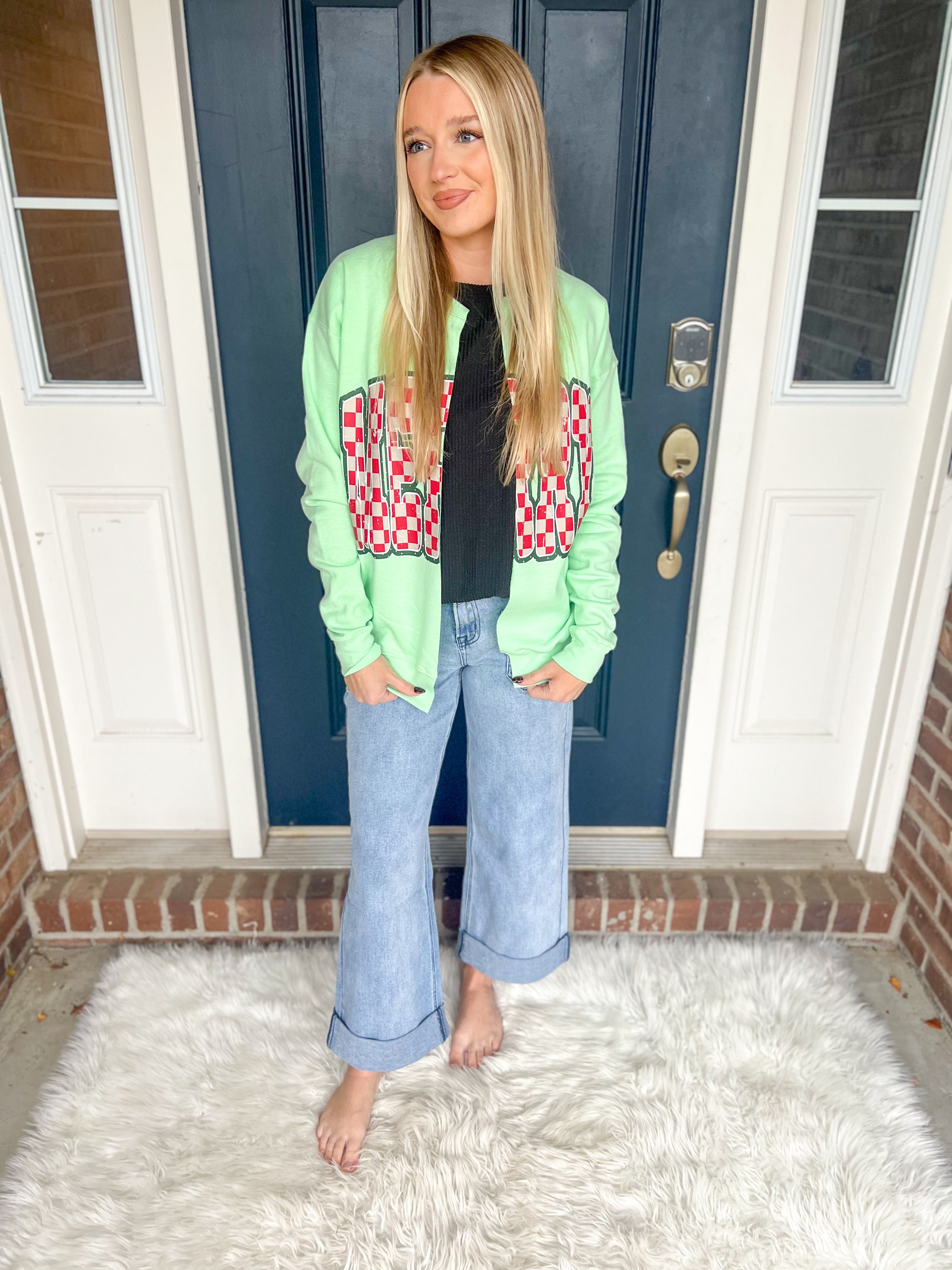 Retro Merry Checkered Cardi Sweatshirt