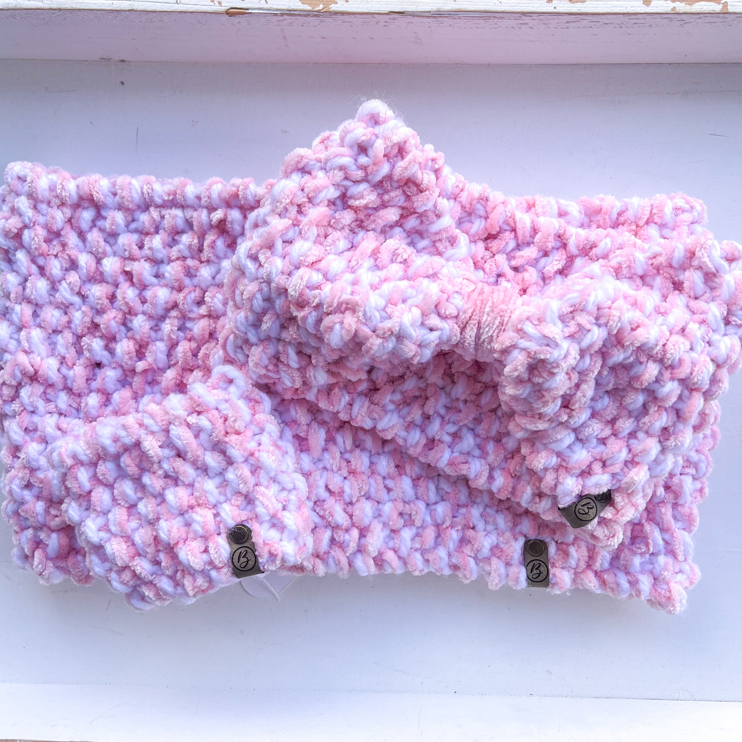 Icelyn Pink and White Knitted Cowl Neck Scarf