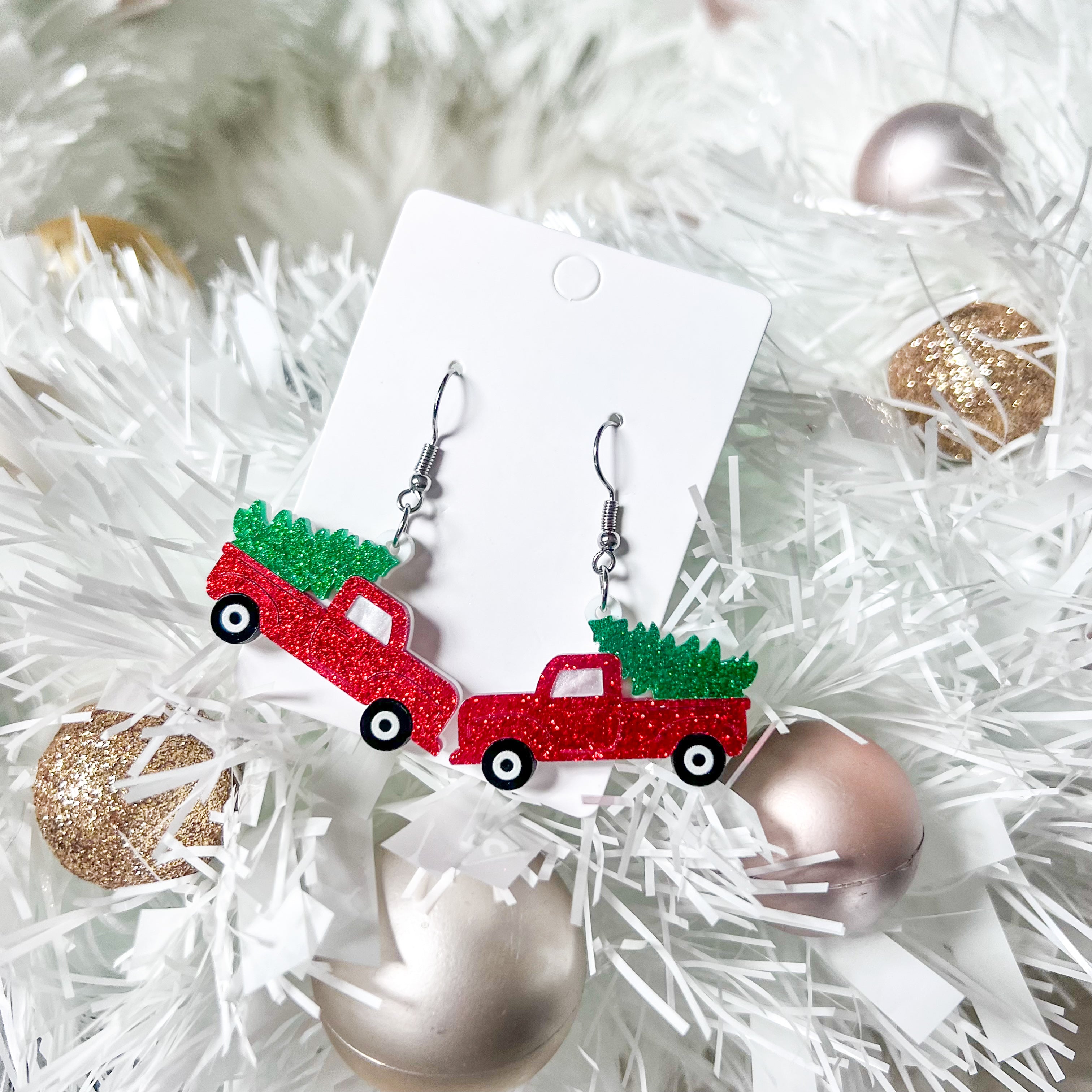 DOORBUSTER Shimmery Christmas Truck Earrings