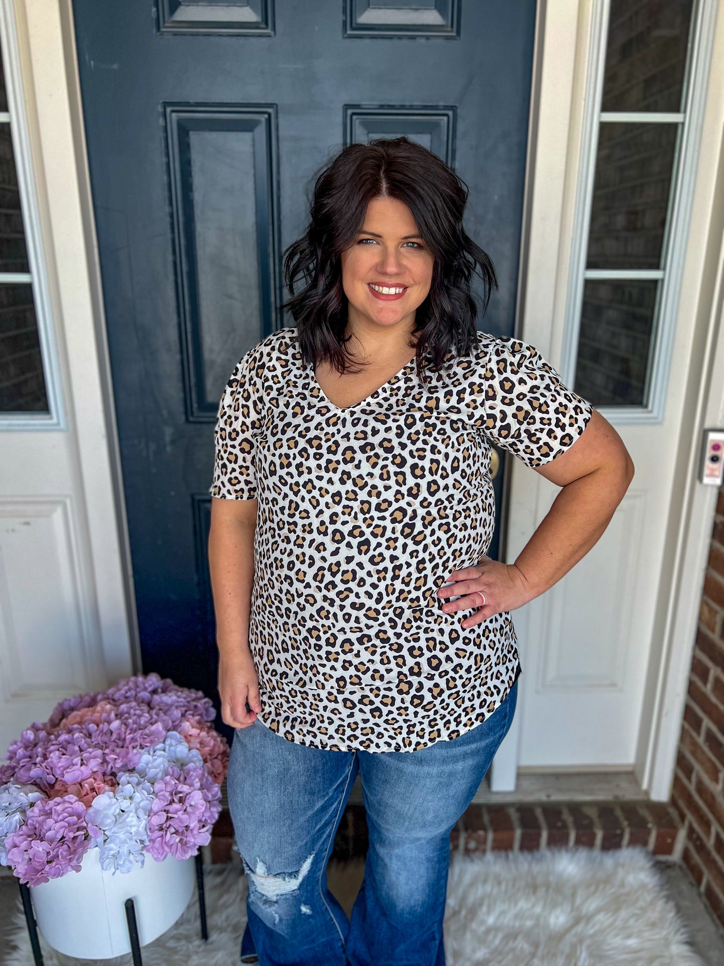 New! Leopard V-Neck Blouse