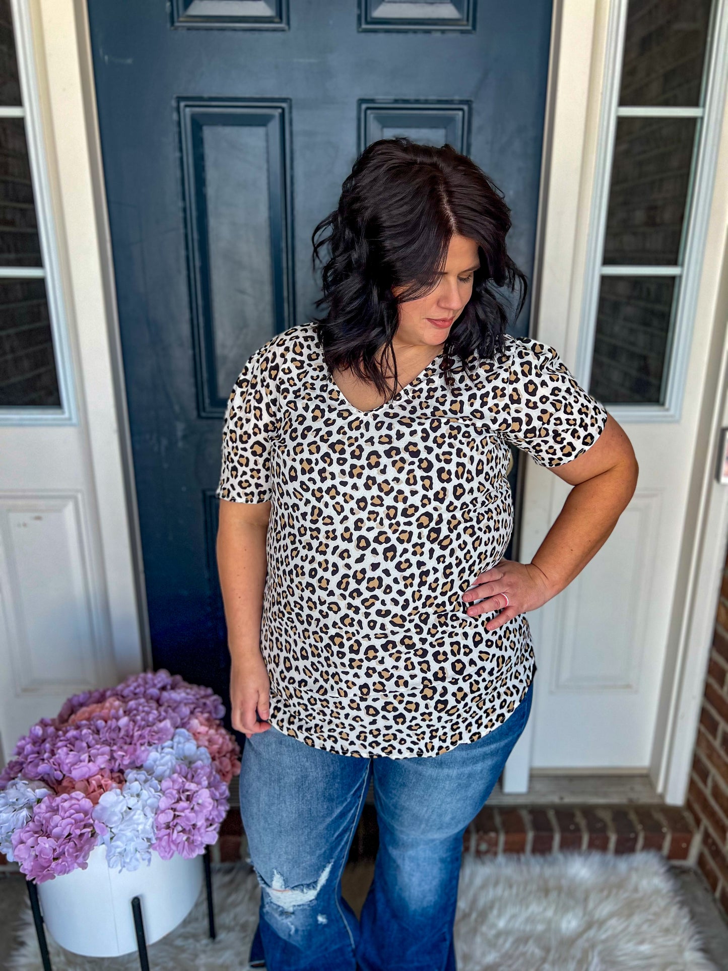 New! Leopard V-Neck Blouse