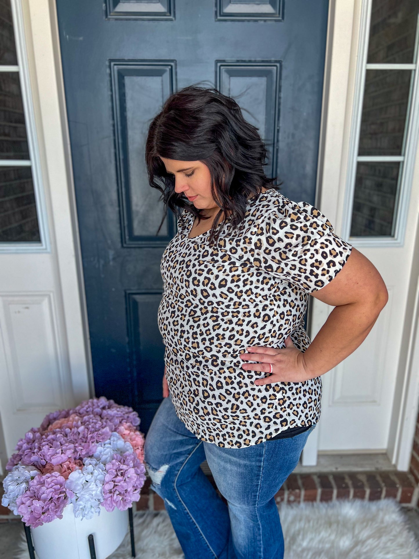 New! Leopard V-Neck Blouse