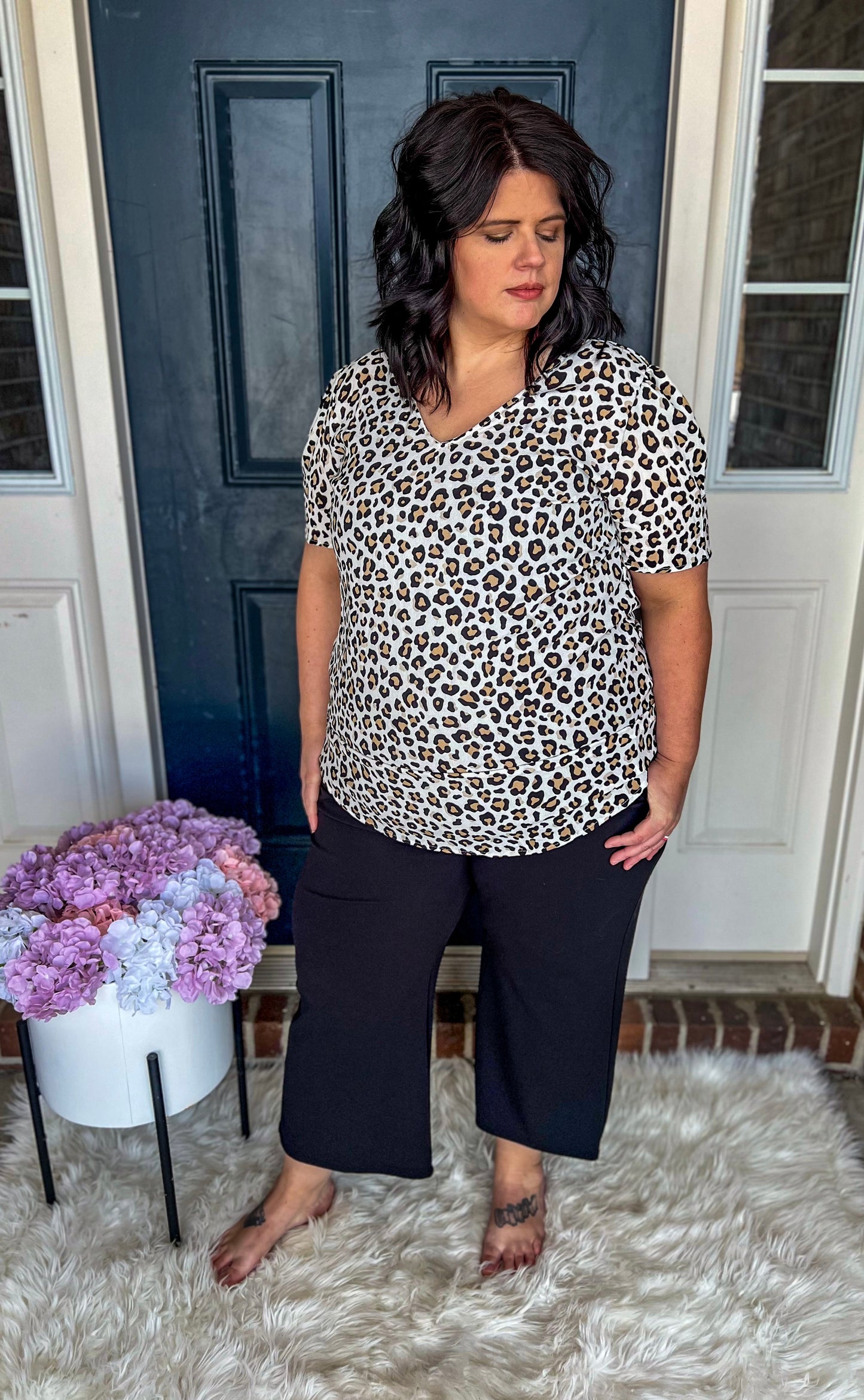 New! Leopard V-Neck Blouse