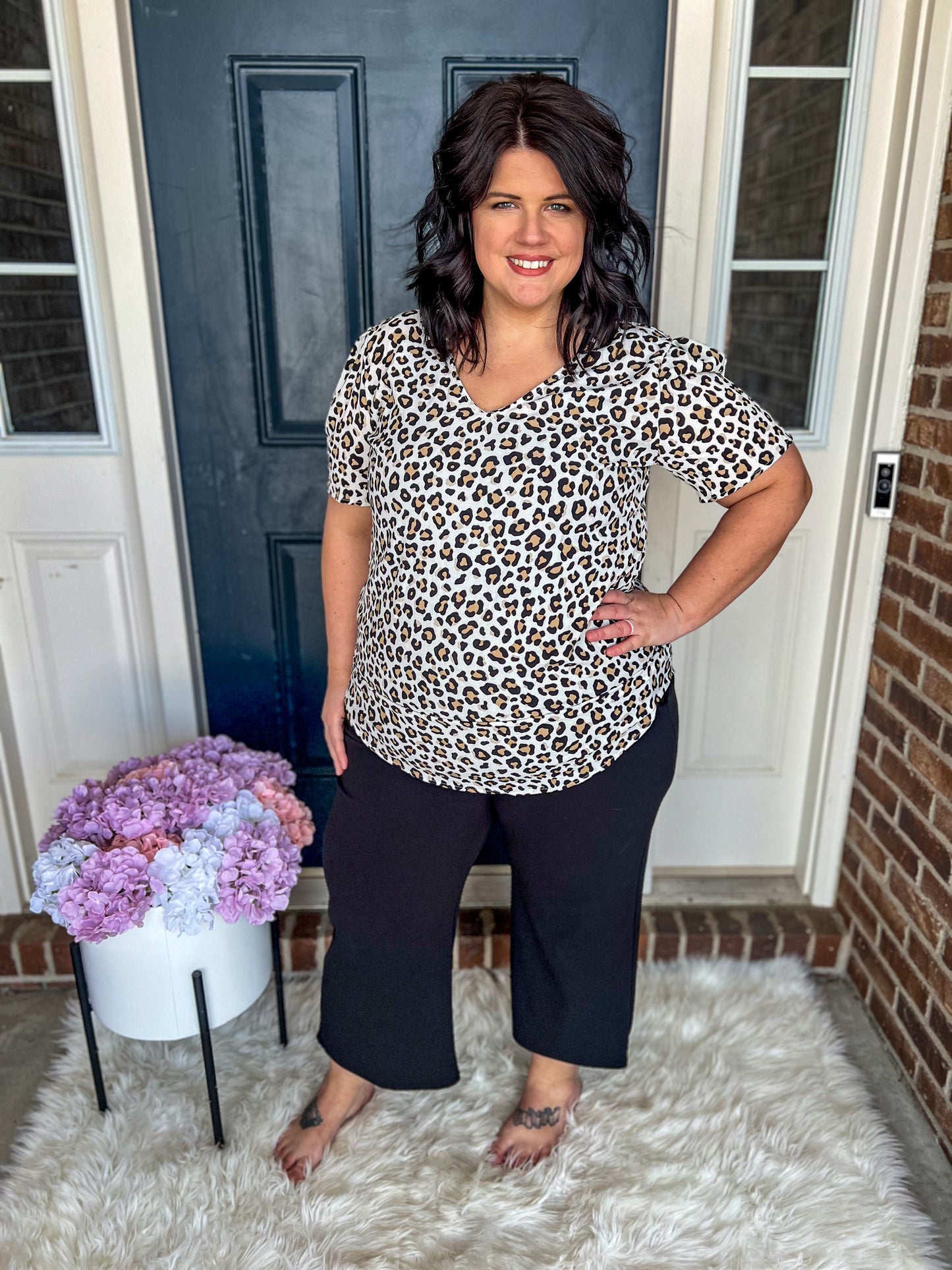 New! Leopard V-Neck Blouse