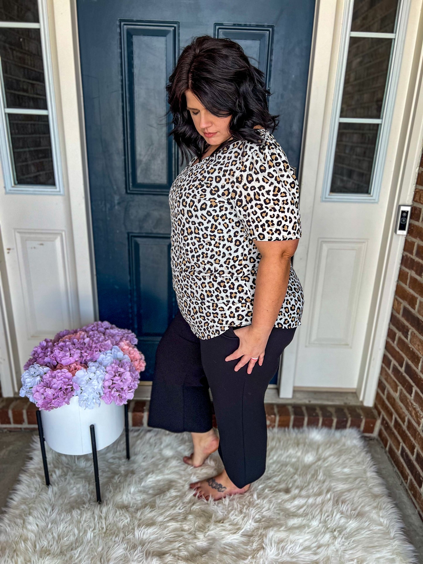 New! Leopard V-Neck Blouse