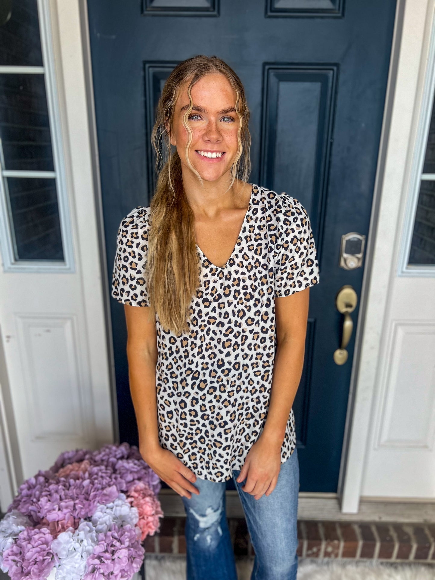 New! Leopard V-Neck Blouse