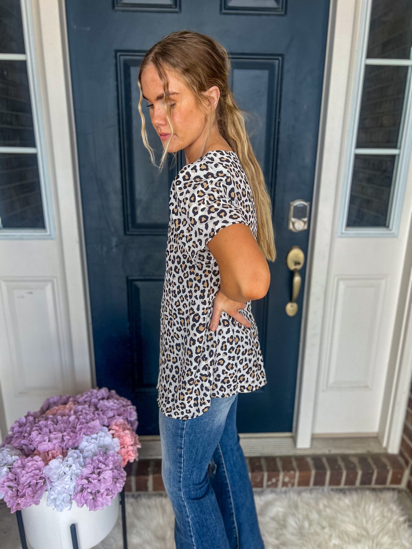 New! Leopard V-Neck Blouse