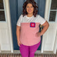 New! Maeve Pink Colorblock with Crochet Pocket Top
