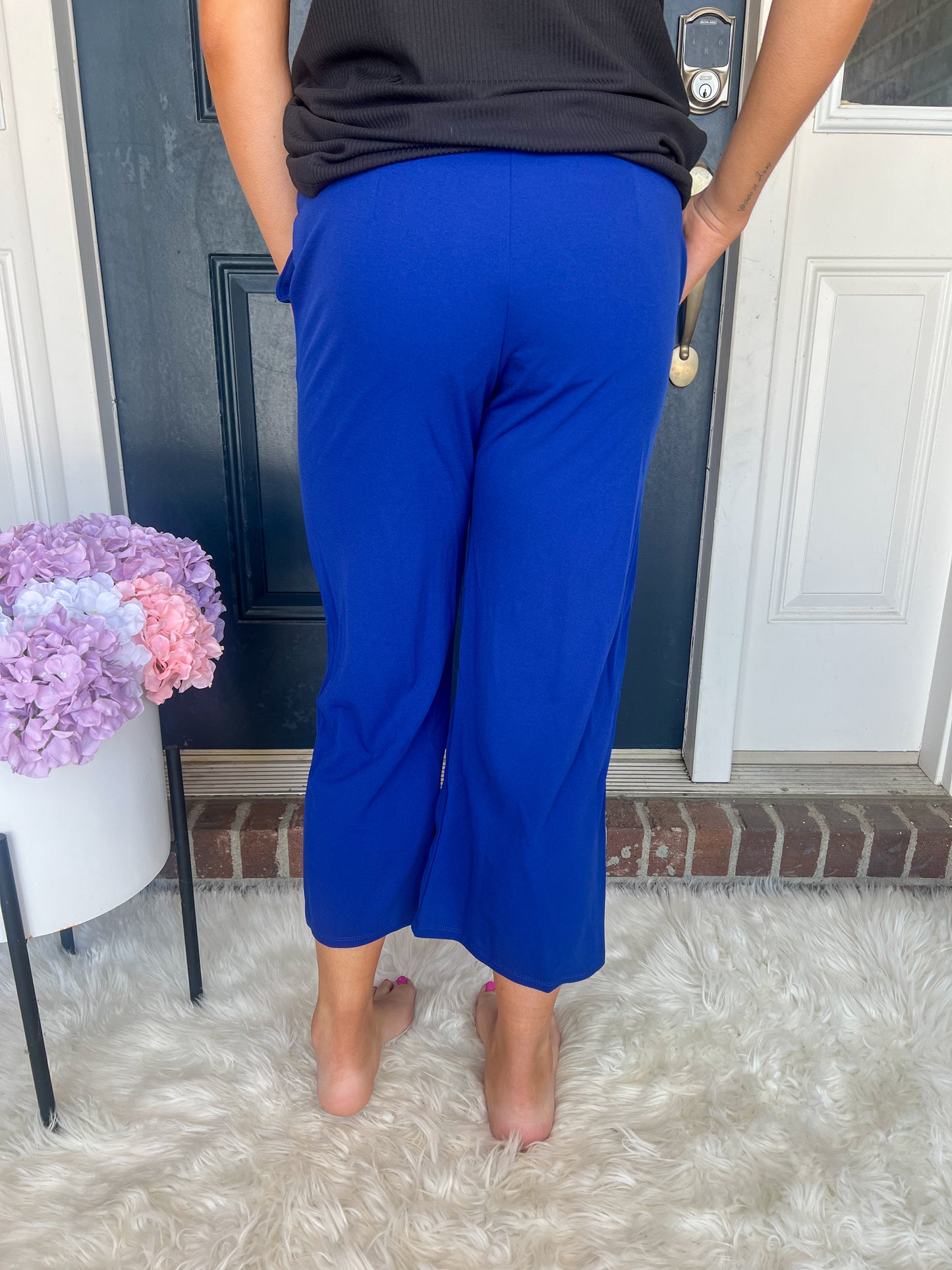 New! Lucy Wide Leg Stretchy Crop Pants - Royal Blue