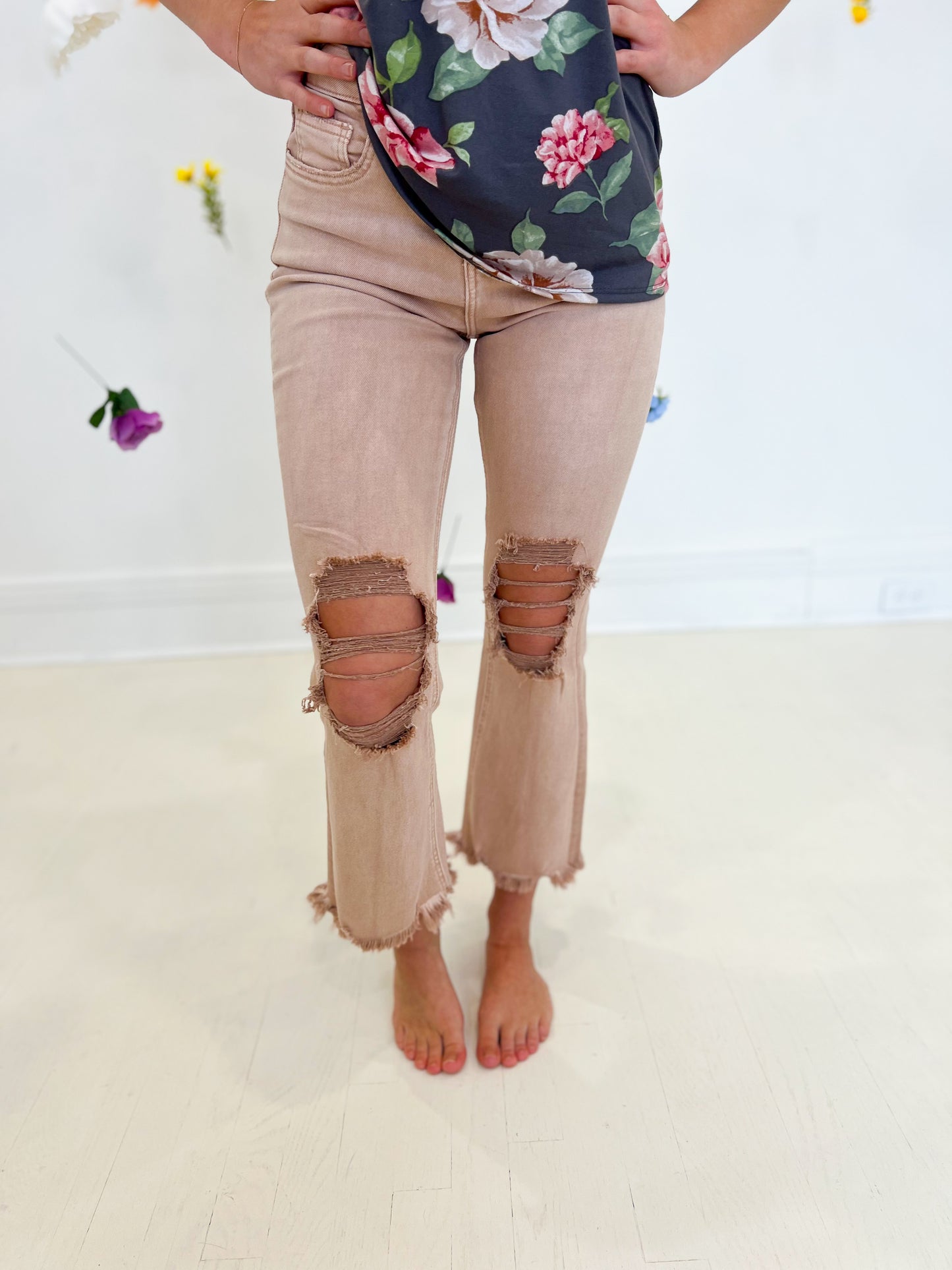 New! Lovervet Anabelle Rose Crop Flare Jeans