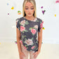 New! Charcoal Floral Short Sleeve Top