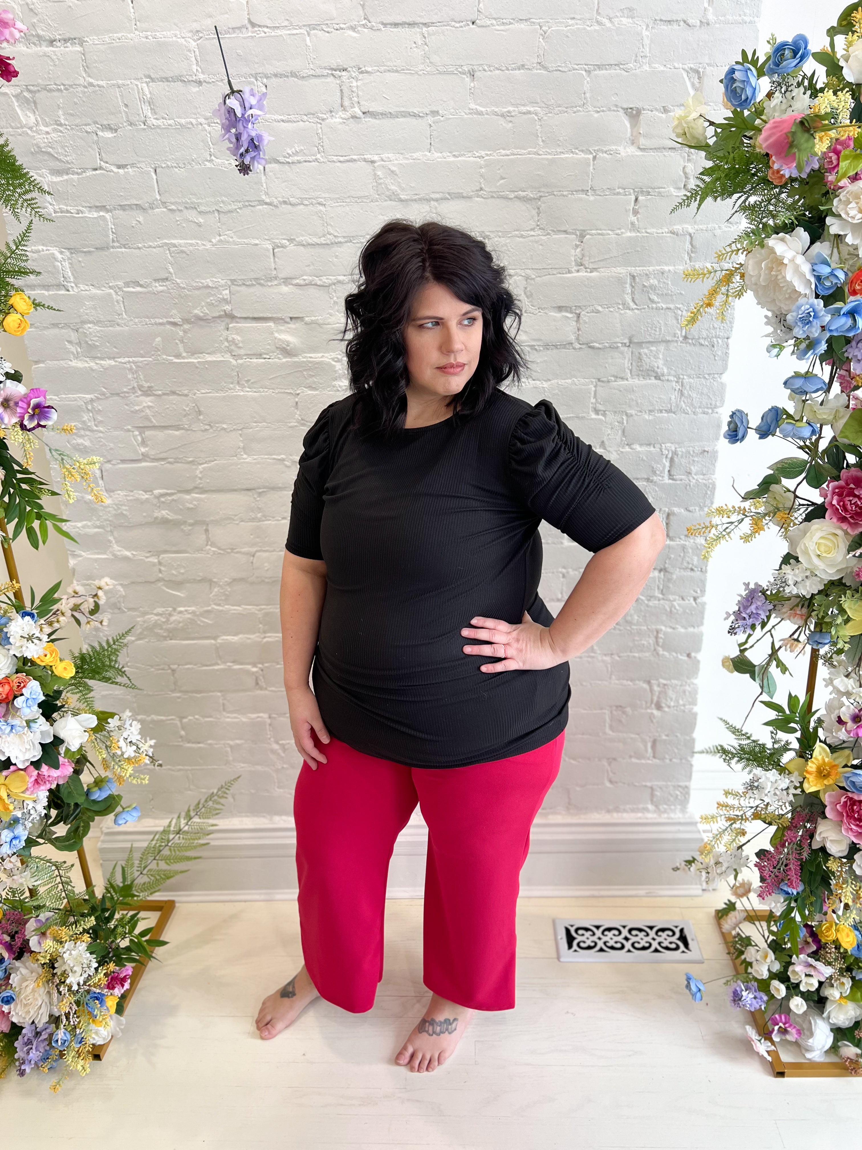 Avery Black Ruched Sleeves Top