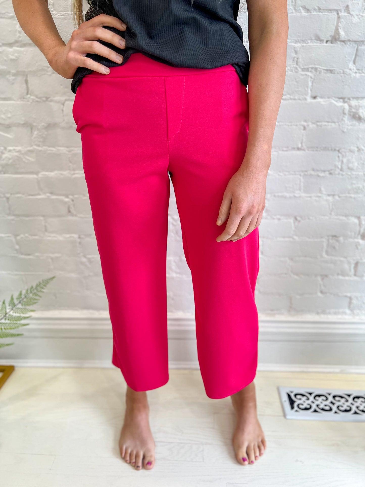 New! Lucy Wide Leg Stretchy Crop Pants - Hot Pink