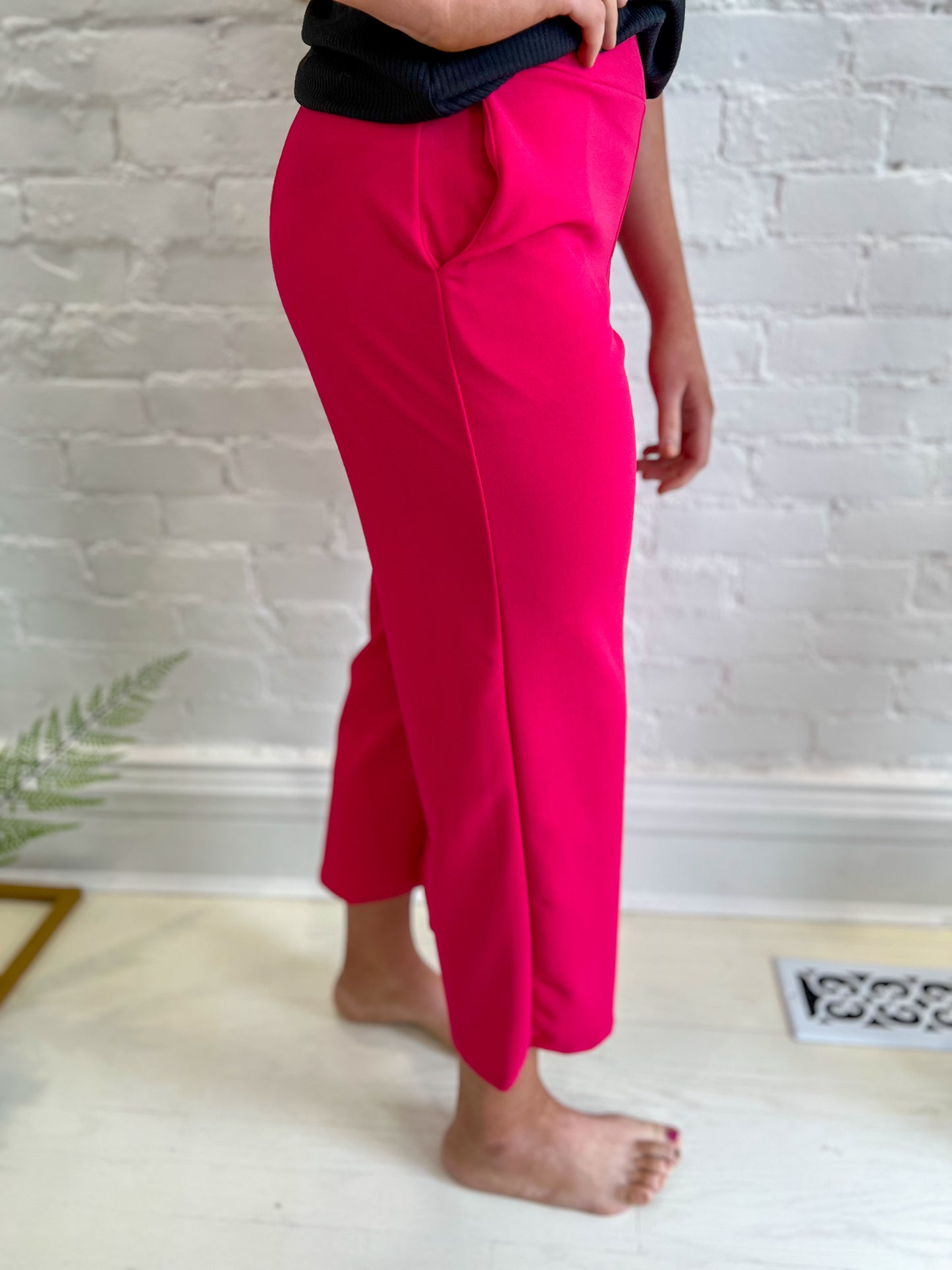 New! Lucy Wide Leg Stretchy Crop Pants - Hot Pink