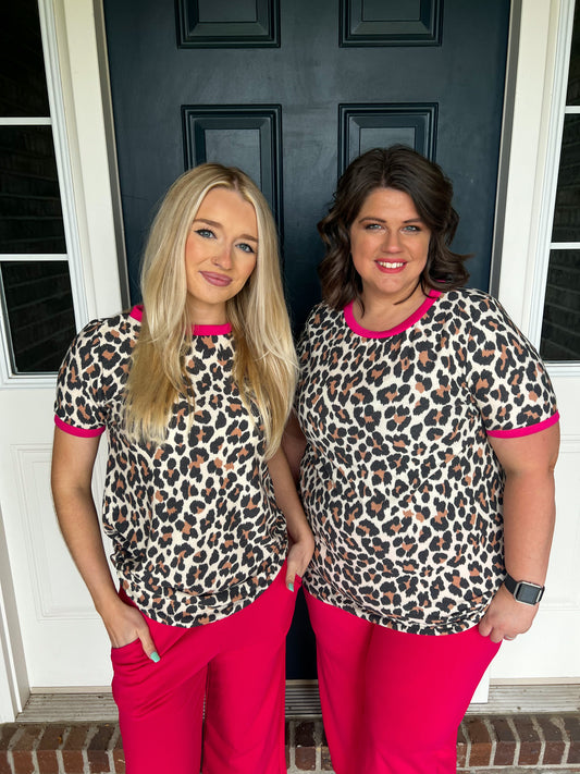 Cassie Animal Print with Pink Accents Top