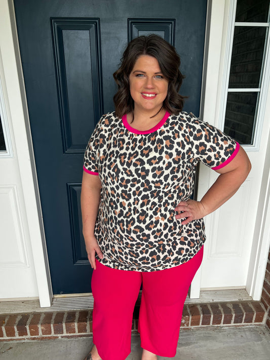 Cassie Animal Print with Pink Accents Top