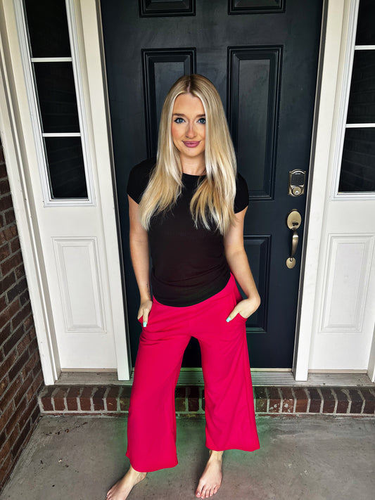 Lucy Wide Leg Stretchy Crop Pants - Hot Pink
