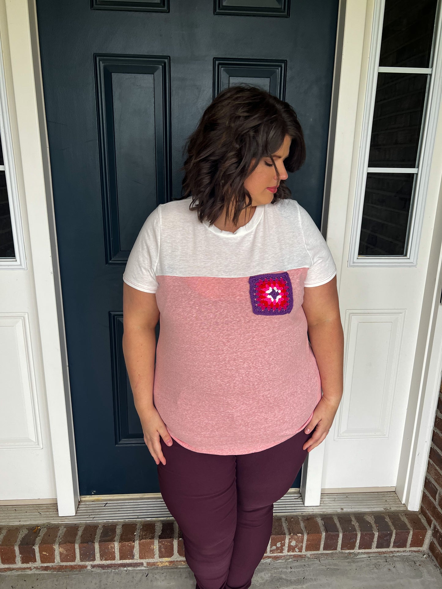 Maeve Pink Colorblock with Crochet Pocket Top