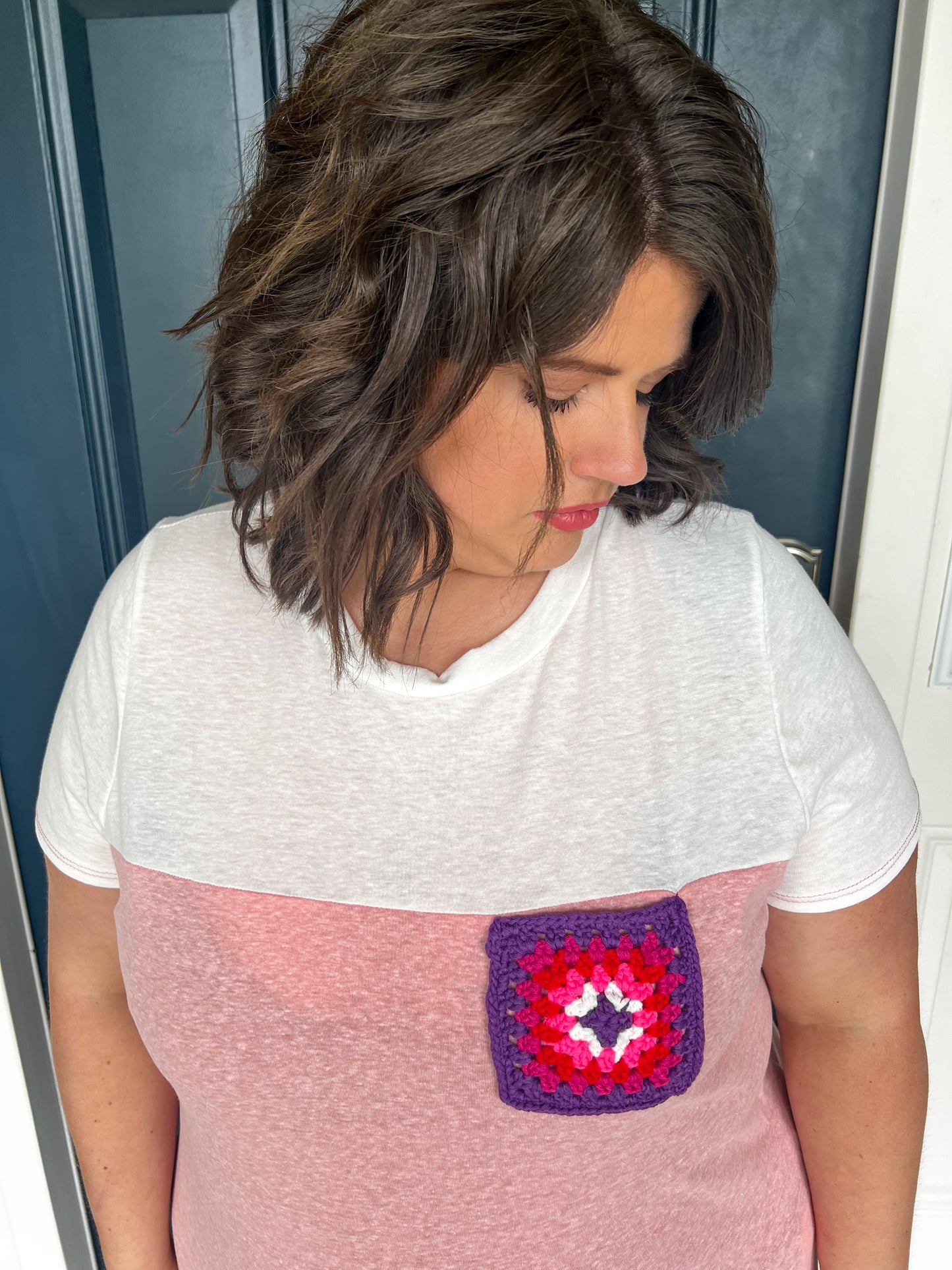 Maeve Pink Colorblock with Crochet Pocket Top