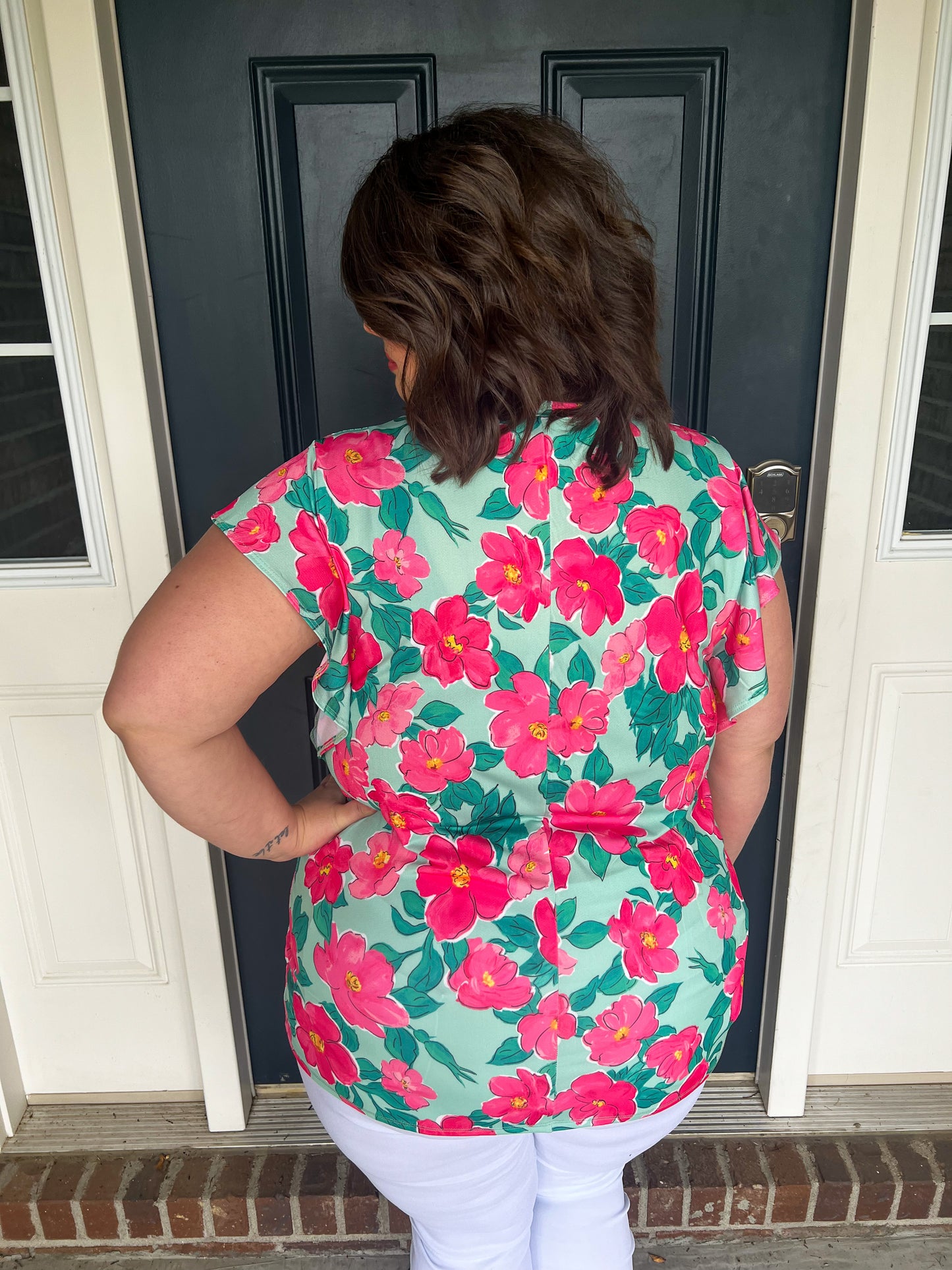Brynne Mint and Pink Flowers Top