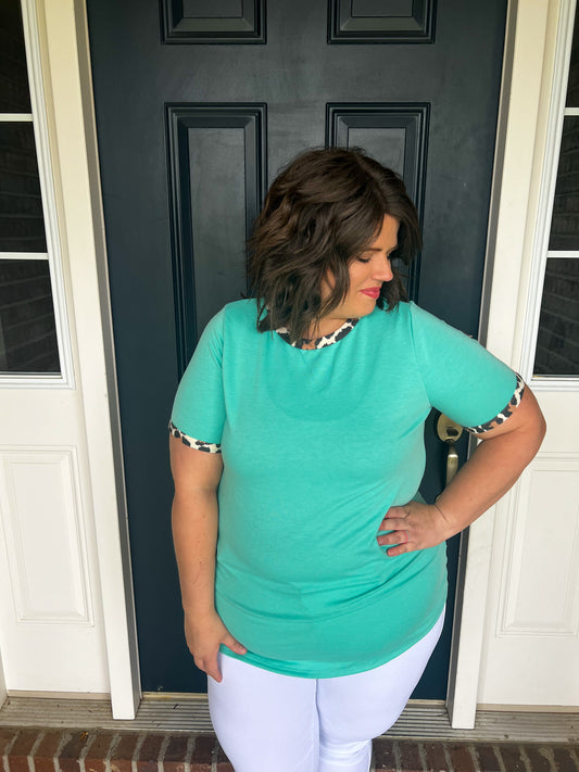 Turquoise with Leopard Accents Top