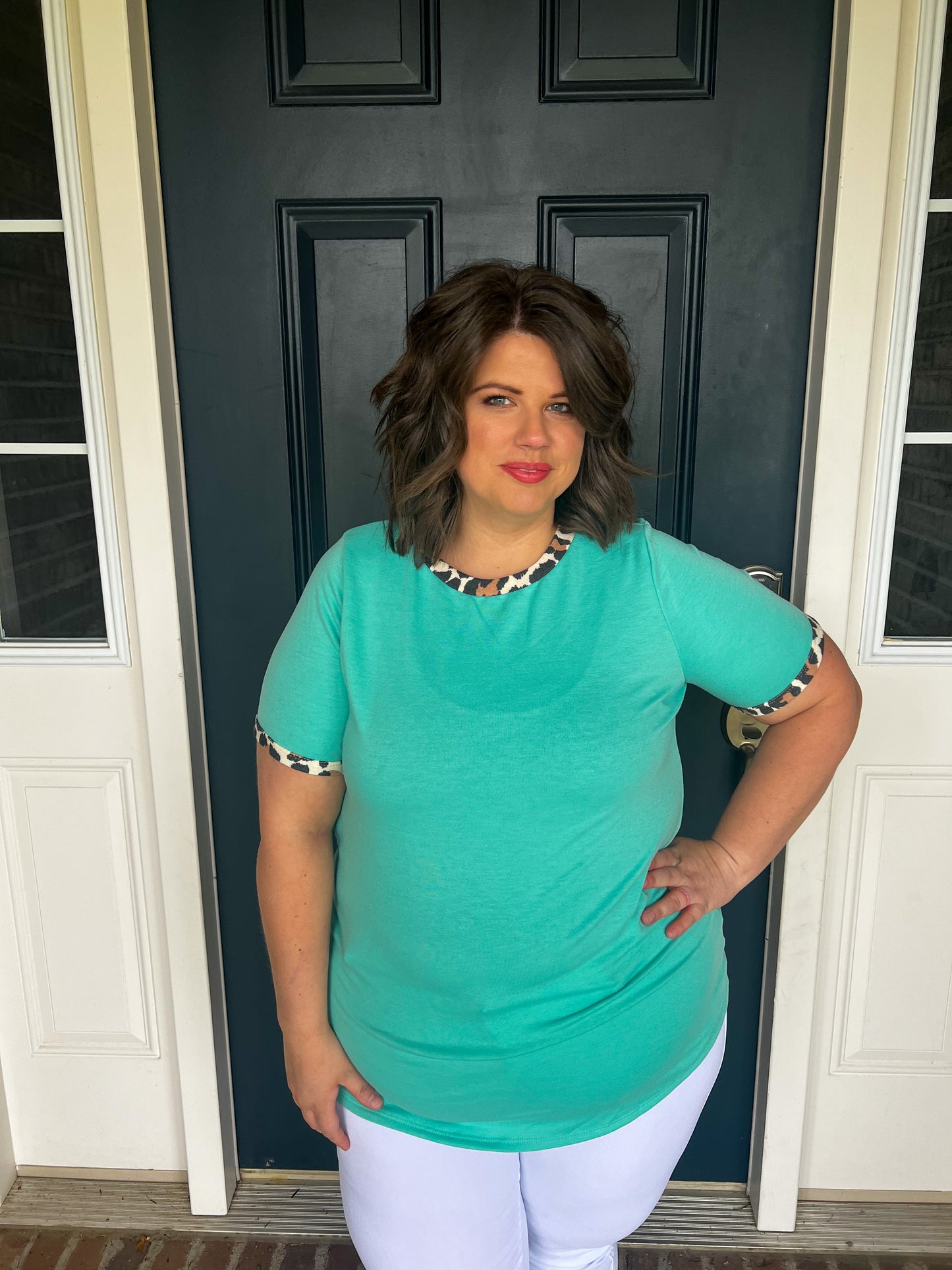 Turquoise with Leopard Accents Top