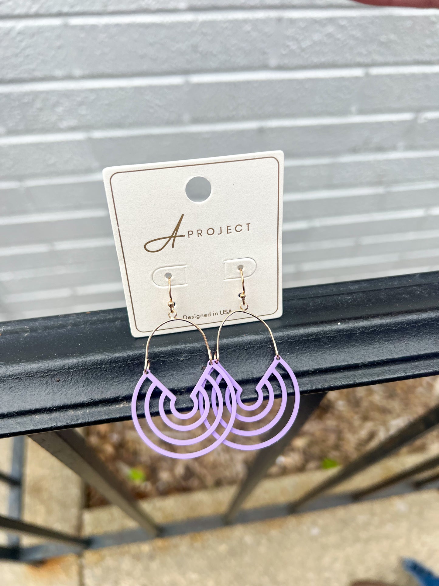 New! Geometric Dangle Earrings - Lavender