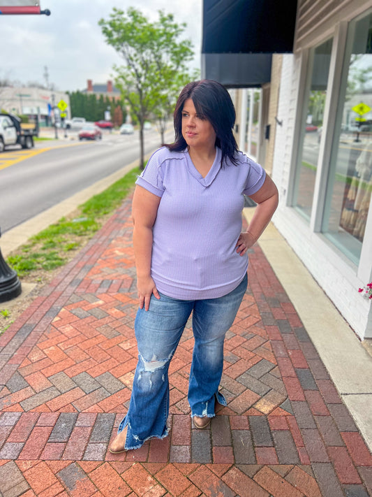 New! Lavender V-Neck Top