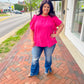 New! Serena Flutter Sleeve Blouse - Hot Pink