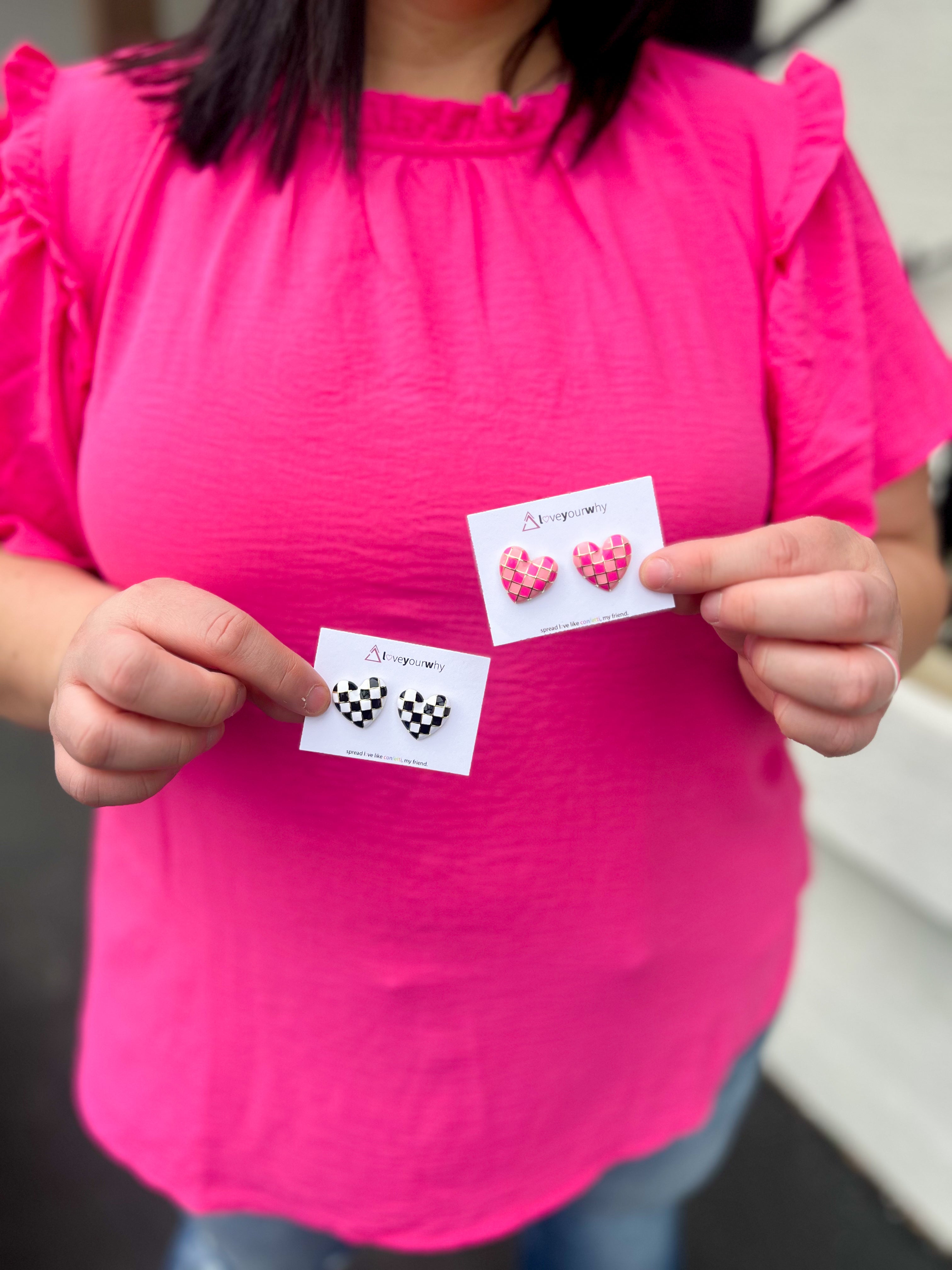 Checkered Heart Earrings - 2 Colors!