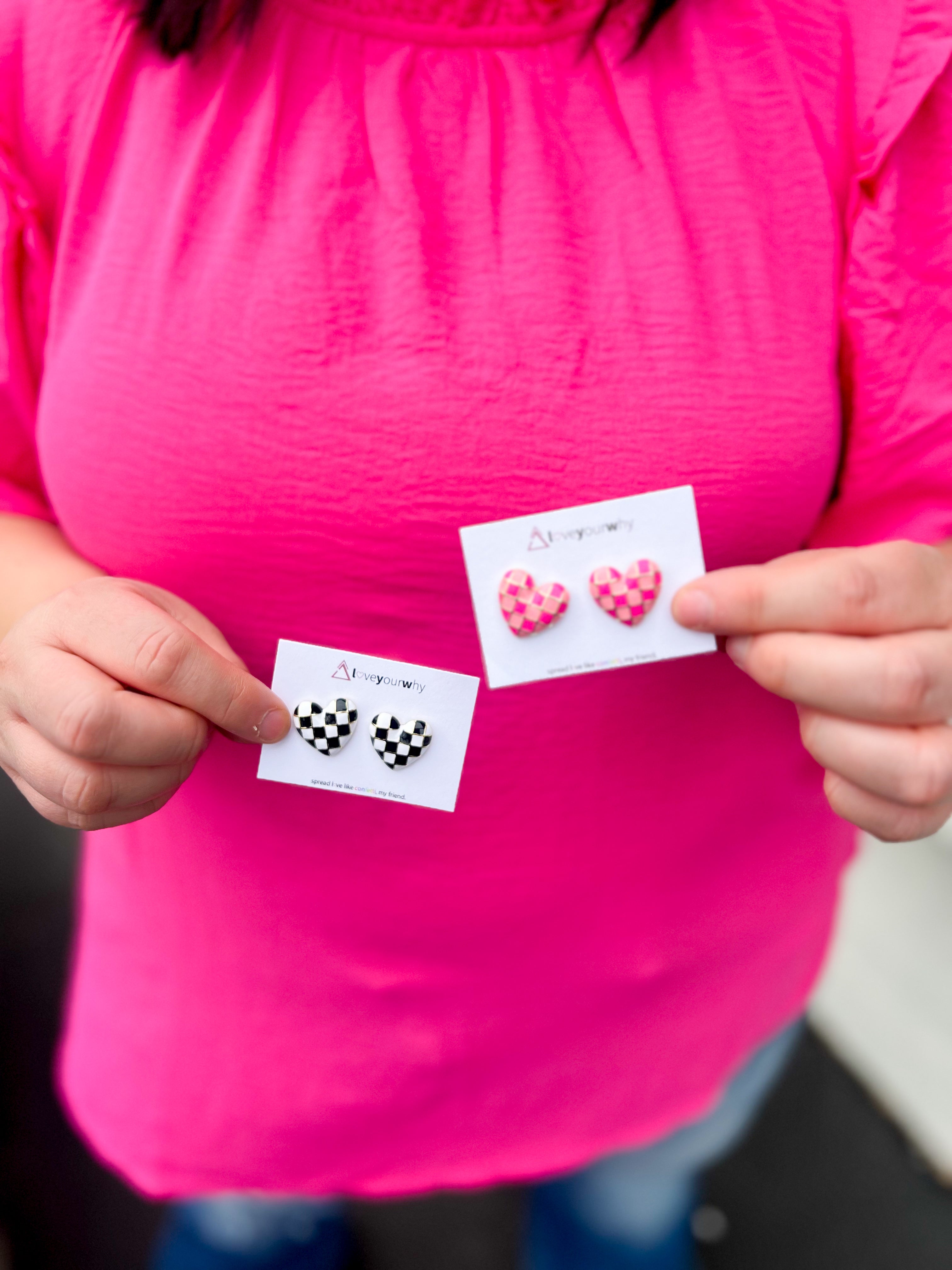 Checkered Heart Earrings - 2 Colors!