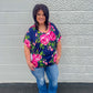 New! Navy Floral Dolman Sleeve Top