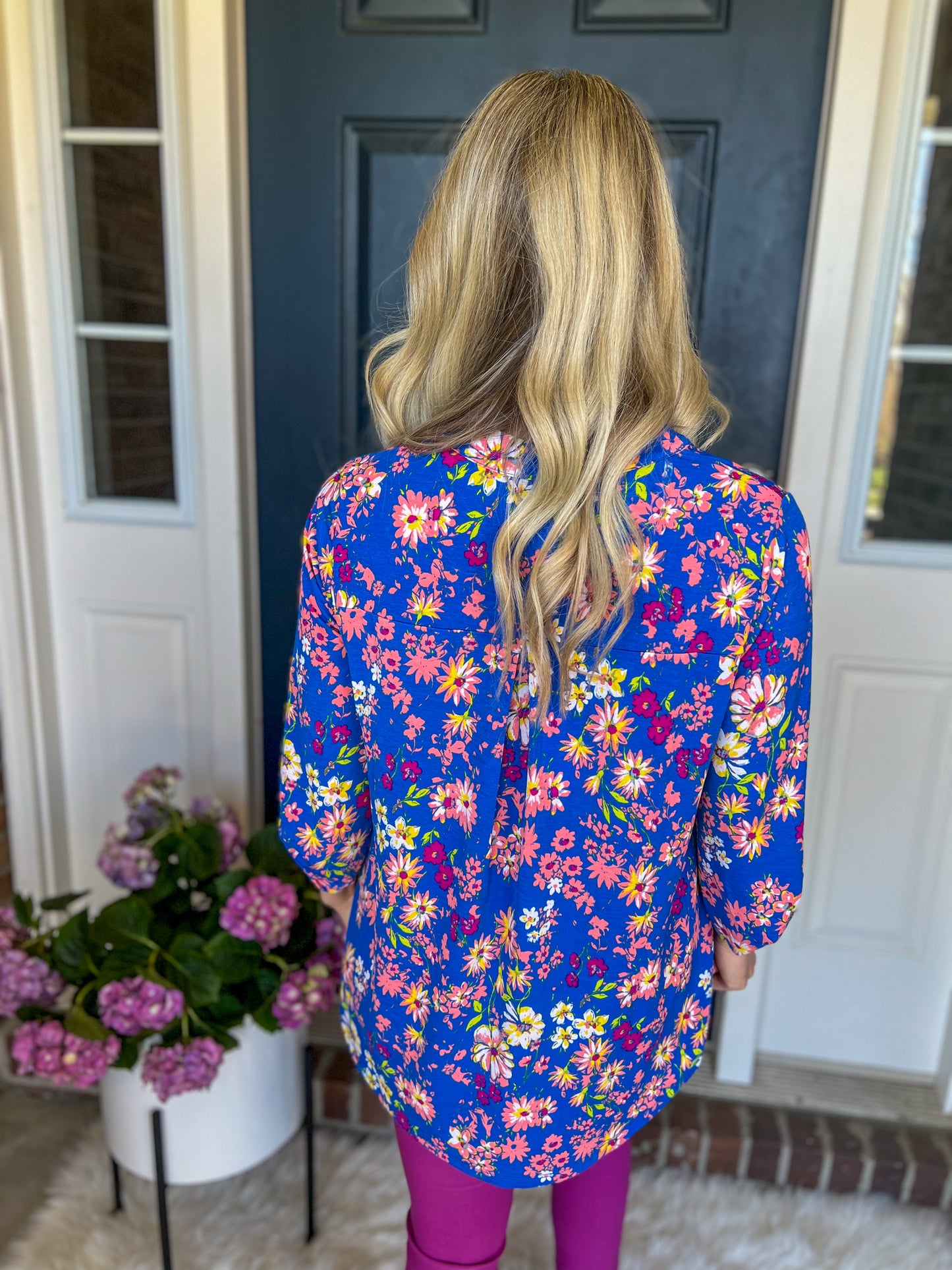 New! Lizzy Royal Blue Floral Blouse