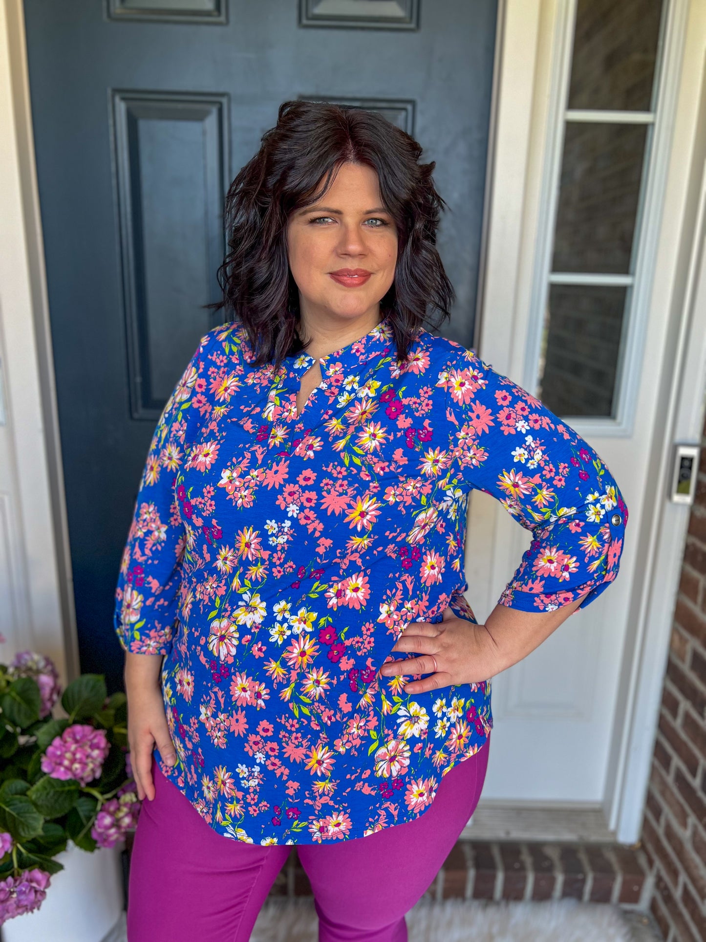 New! Lizzy Royal Blue Floral Blouse