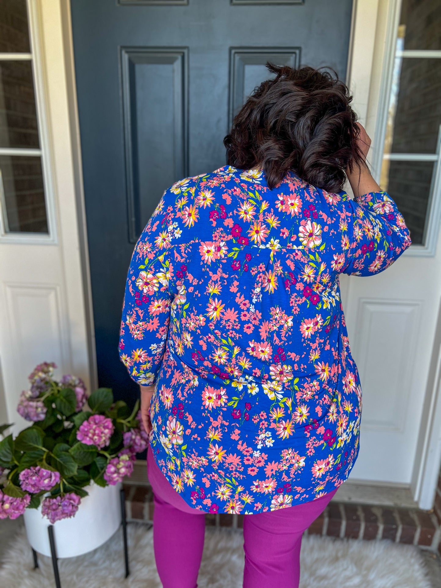 New! Lizzy Royal Blue Floral Blouse