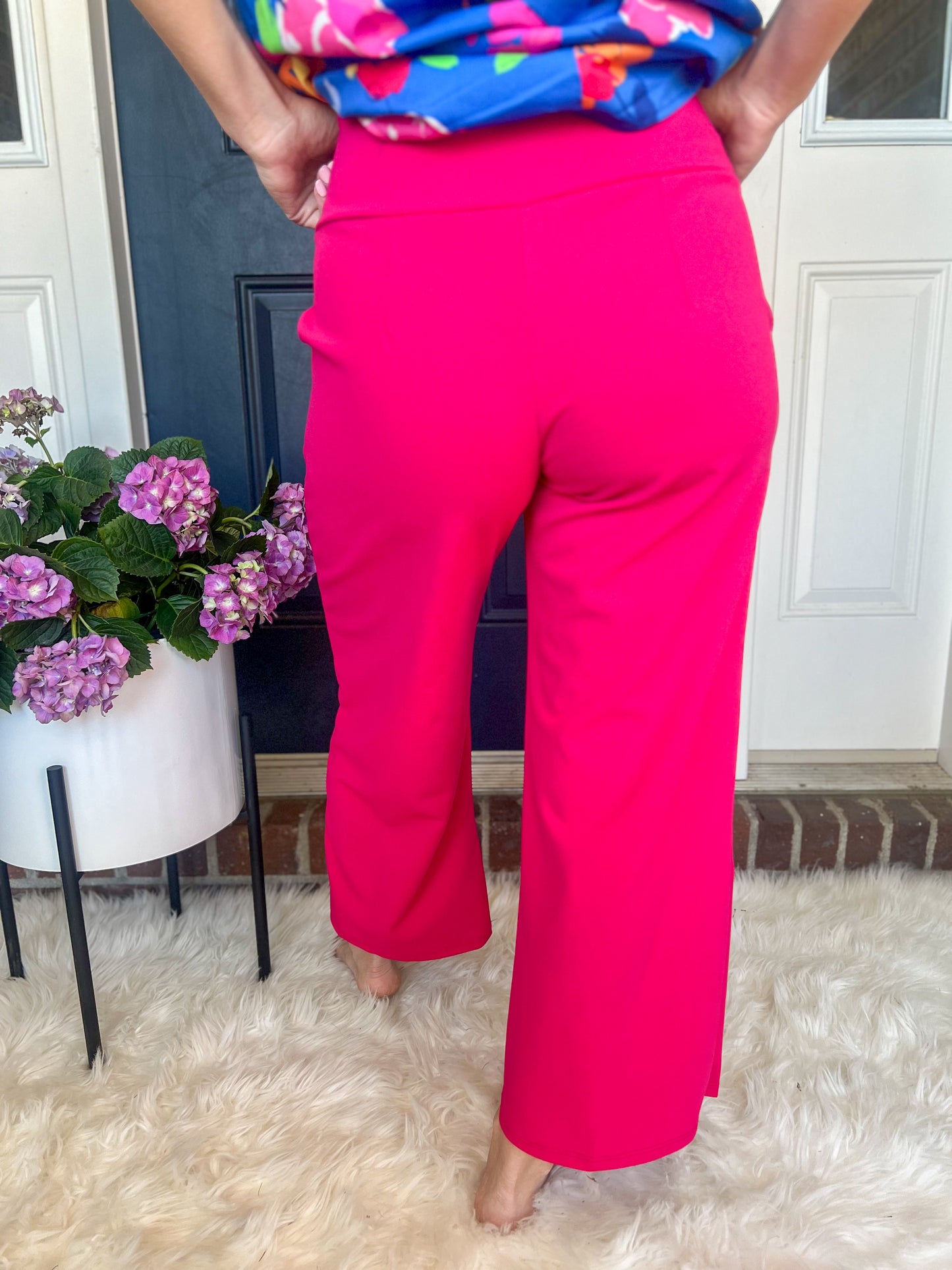 New! Lucy Wide Leg Stretchy Crop Pants - Hot Pink