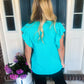 New! Ariel Turquoise Ruffle Sleeve Top