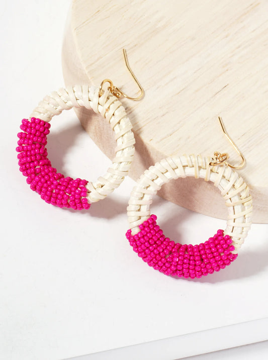 New! Beaded Circle Earrings - Hot Pink
