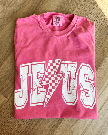 PREORDER Jesus Checked Lighting Bolt Tee - 4 Colors!