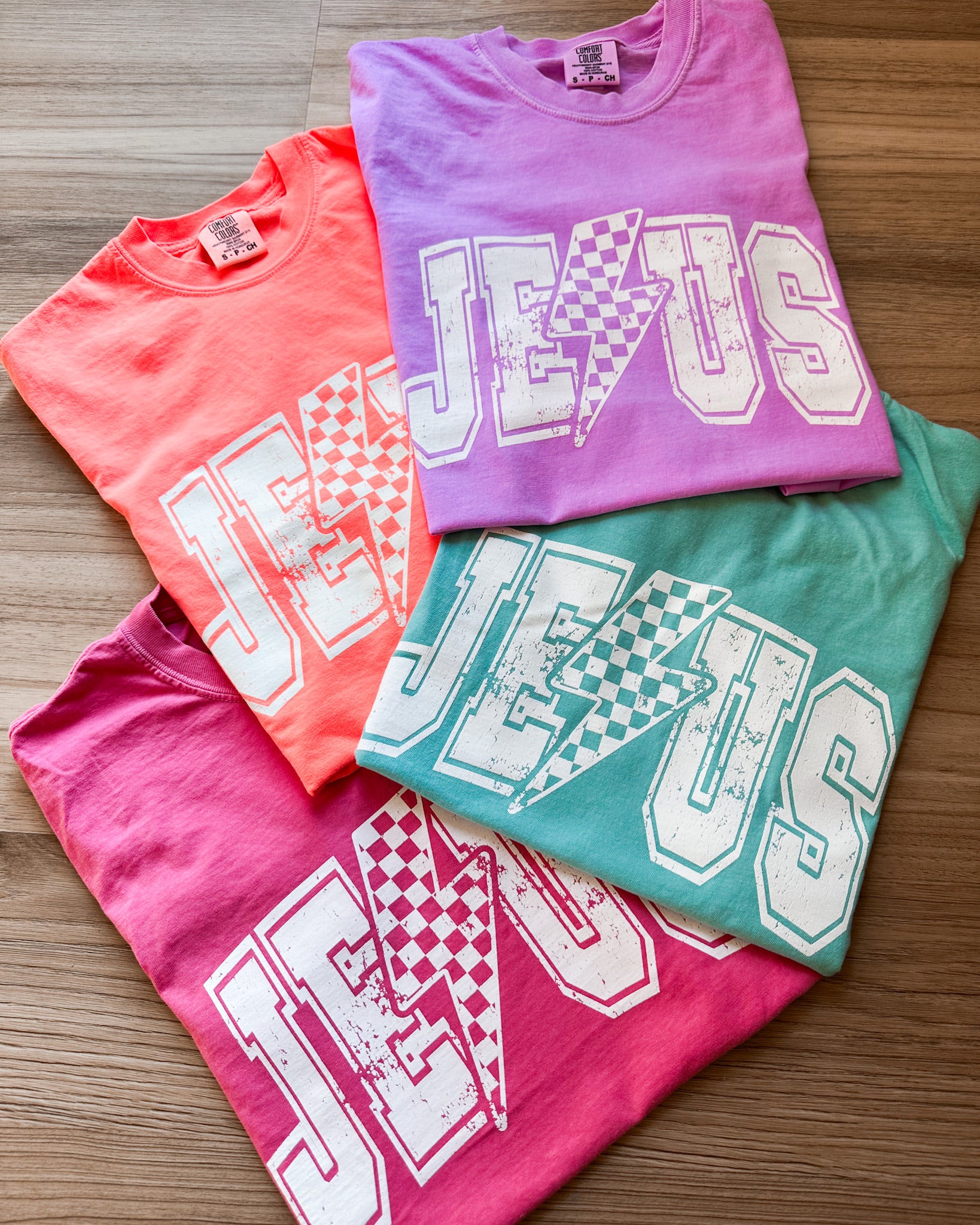 PREORDER Jesus Checked Lighting Bolt Tee - 4 Colors!