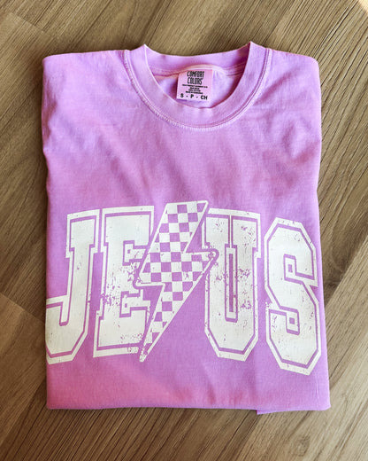 PREORDER Jesus Checked Lighting Bolt Tee - 4 Colors!