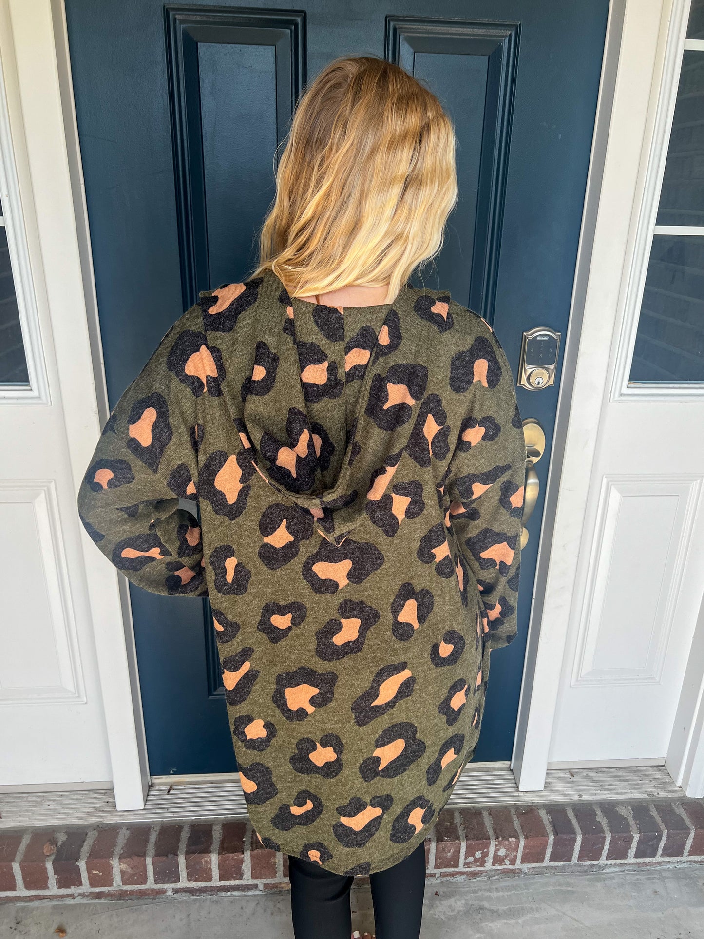 New! Olive Leopard Hooded Cardigan with Pockets