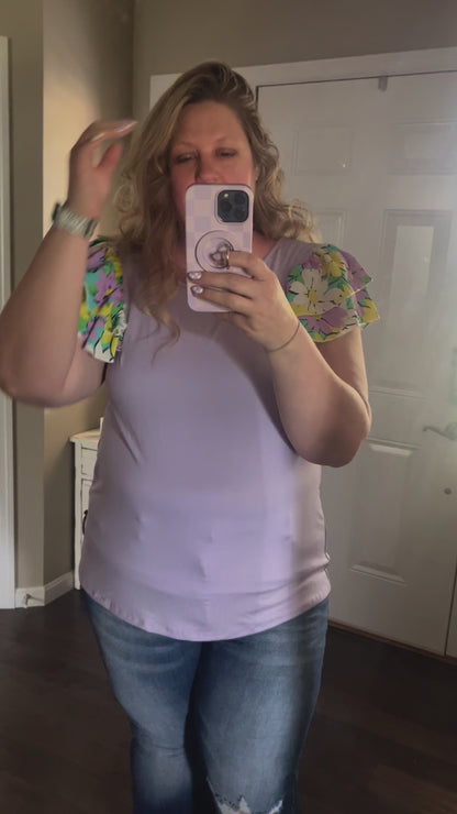 DOORBUSTER Nikki Lavender Floral Ruffle Sleeve Top