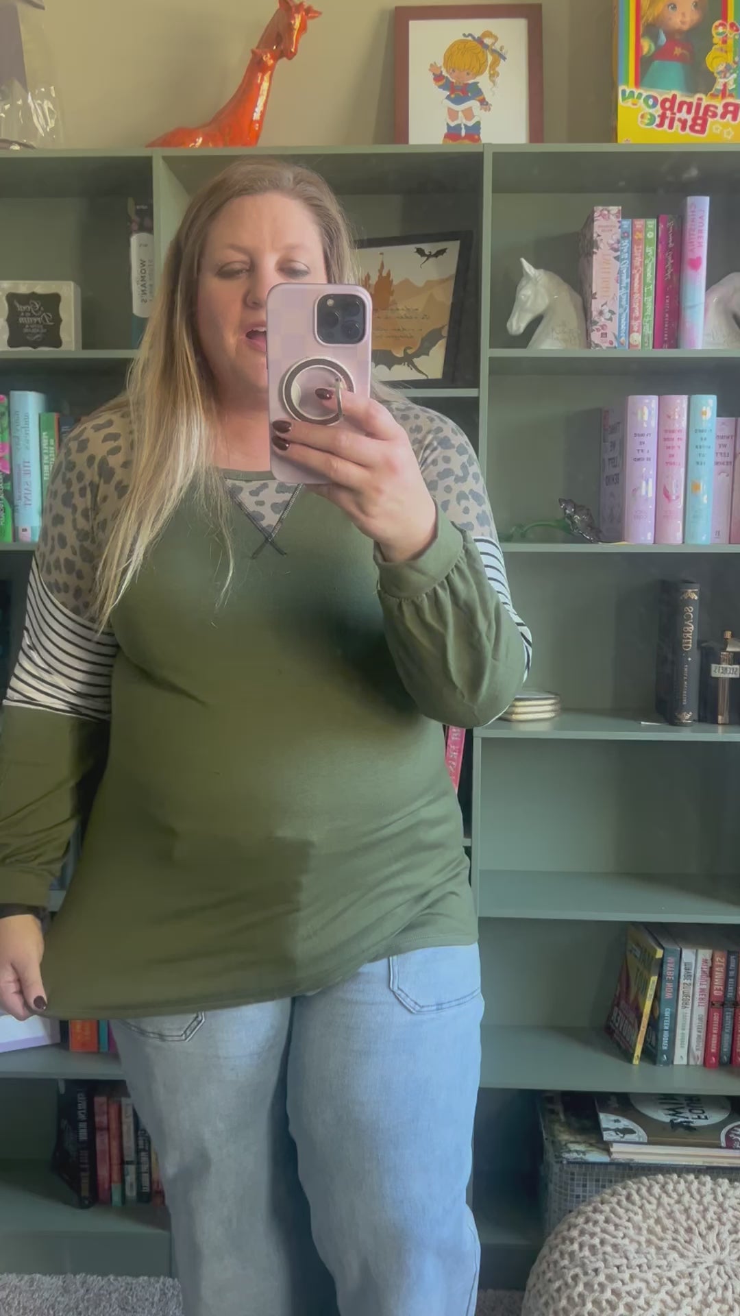 DOORBUSTER Olive with Leopard Accents Top