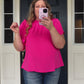 New! Serena Flutter Sleeve Blouse - Hot Pink
