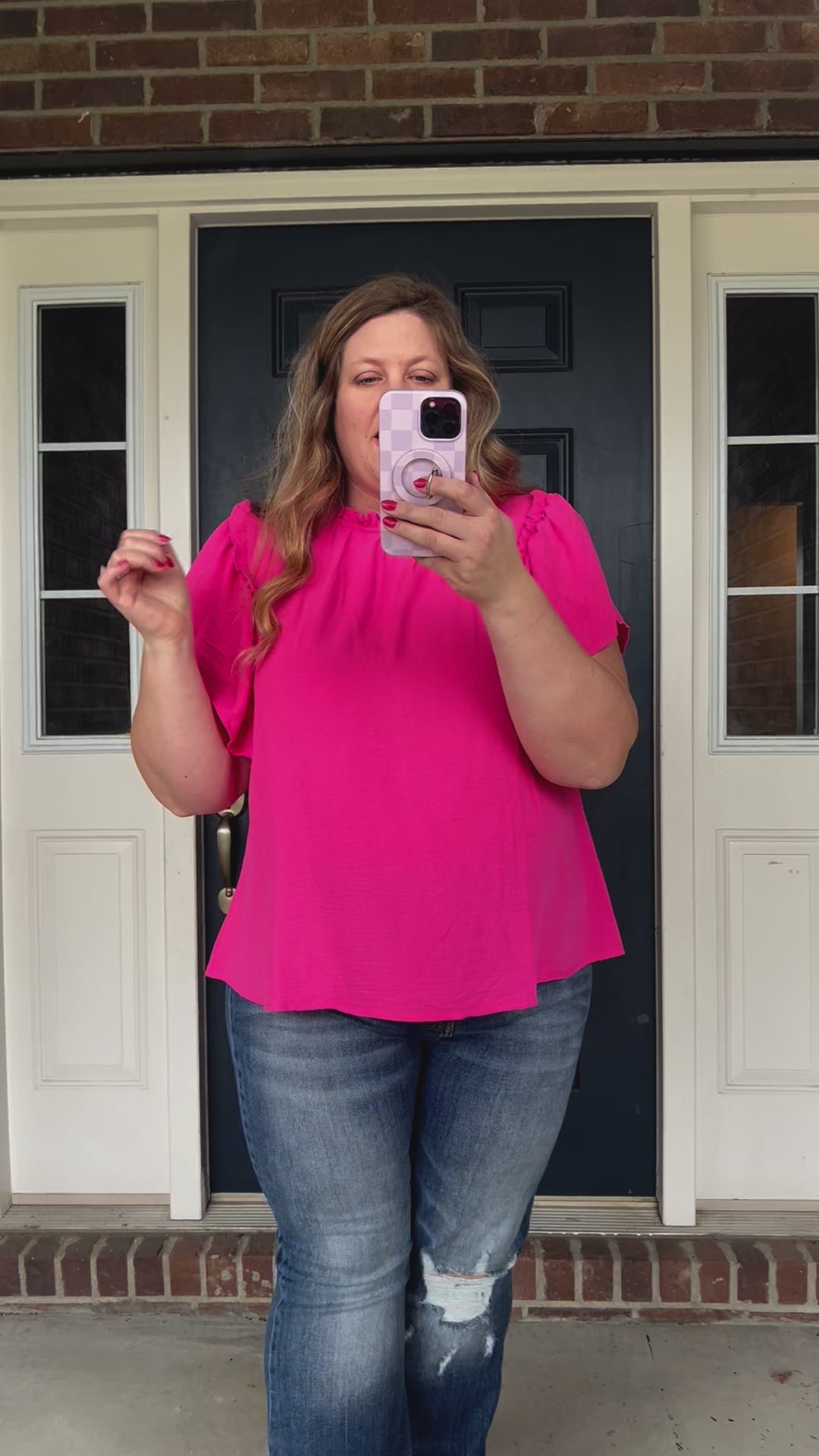 Load video: Serena Flutter Sleeve Blouse - Hot Pink