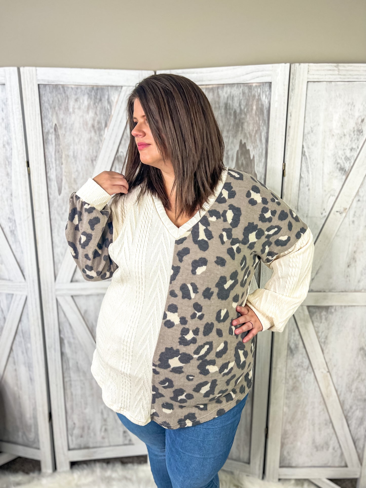 Leopard and Ivory Cable Knit Sweater