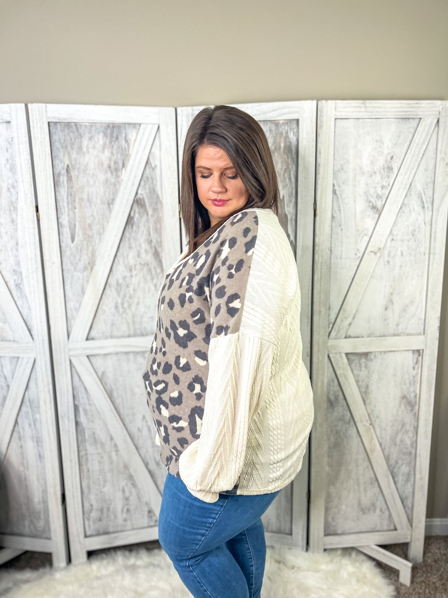 Leopard and Ivory Cable Knit Sweater