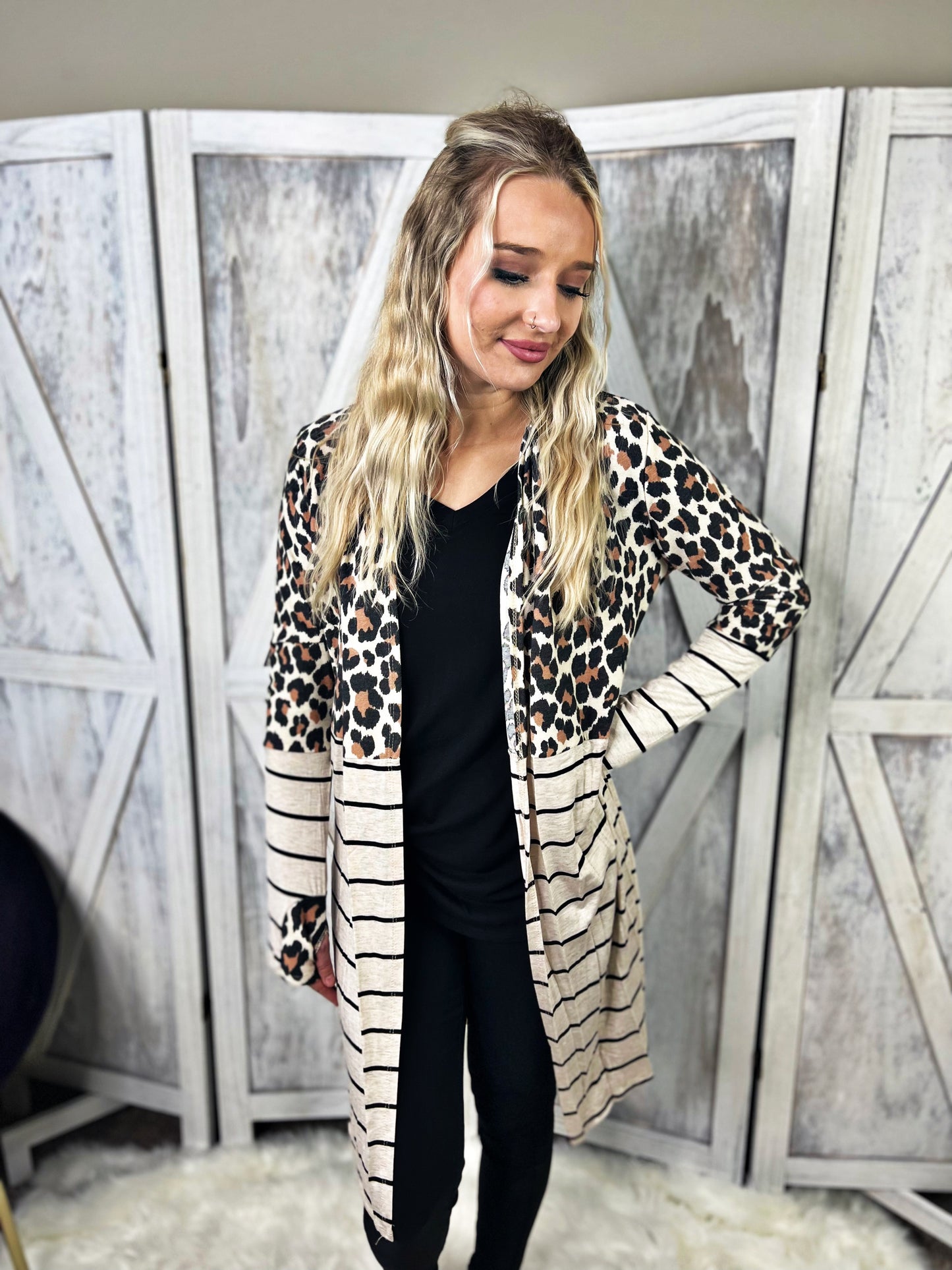 Stripe and Leopard Cardigan