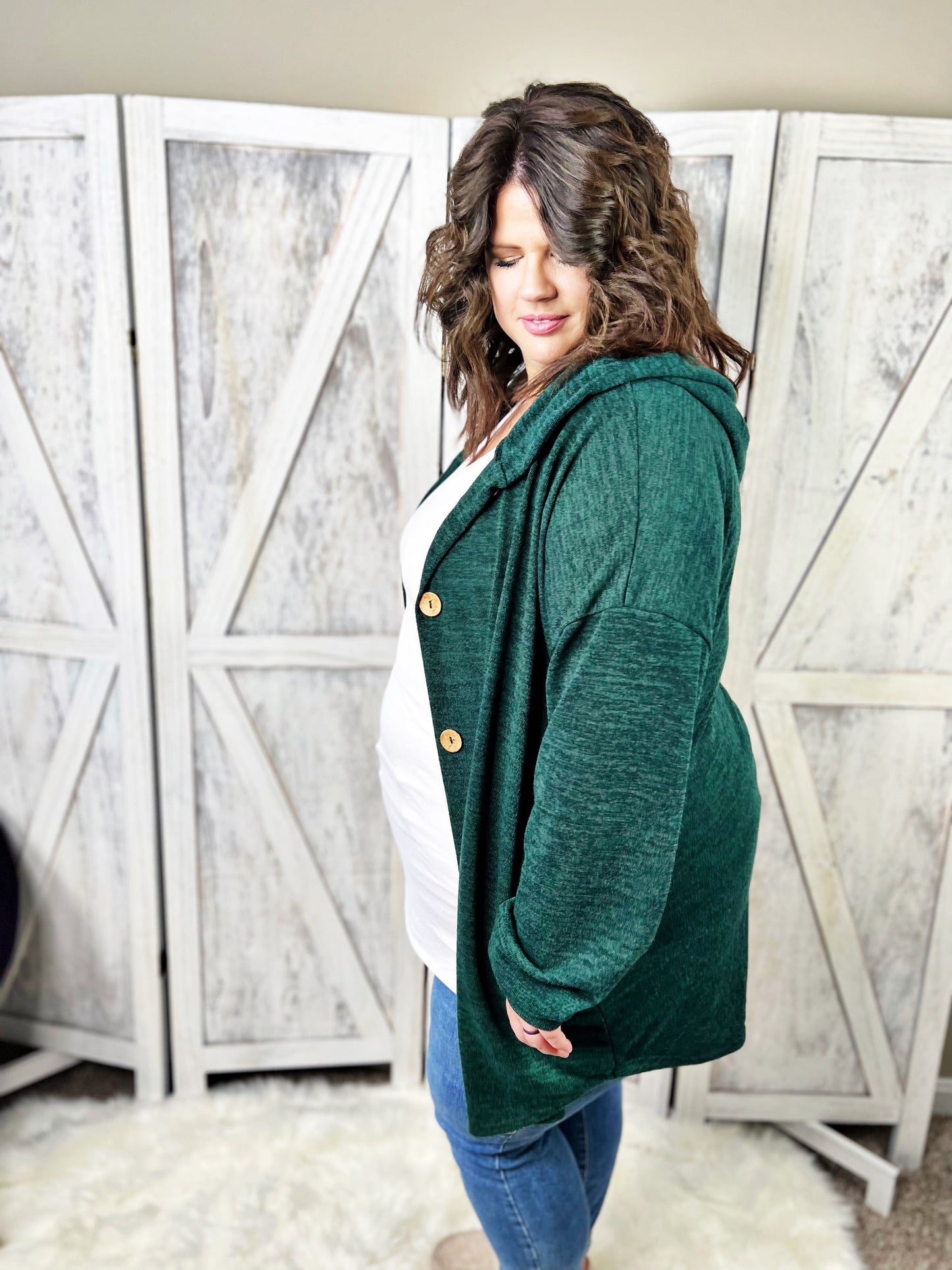 Emerald Hooded Cardigan with Pockets
